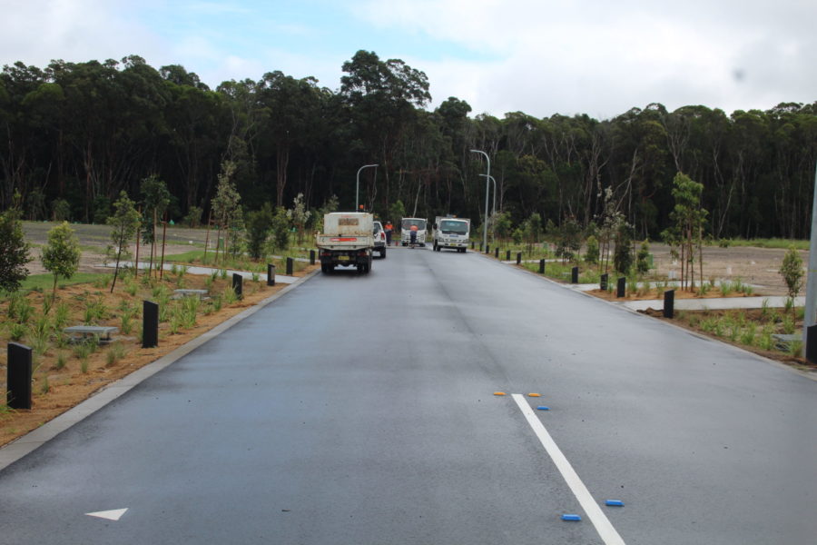 03/05/2022: Stage 1 Yaegl Crescent looking west towards Bella Way completing landscape works